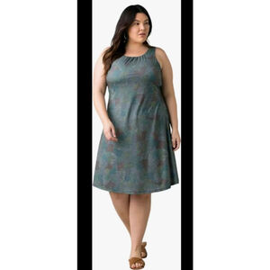 Prana Skypath Deep Pine Dotty Twist Back Shelf Bra Sleeveless Tank Dress Sz 1X